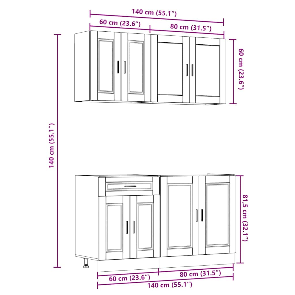 4 Piece Kitchen Cabinet Set Kalmar Concrete Grey Engineered Wood