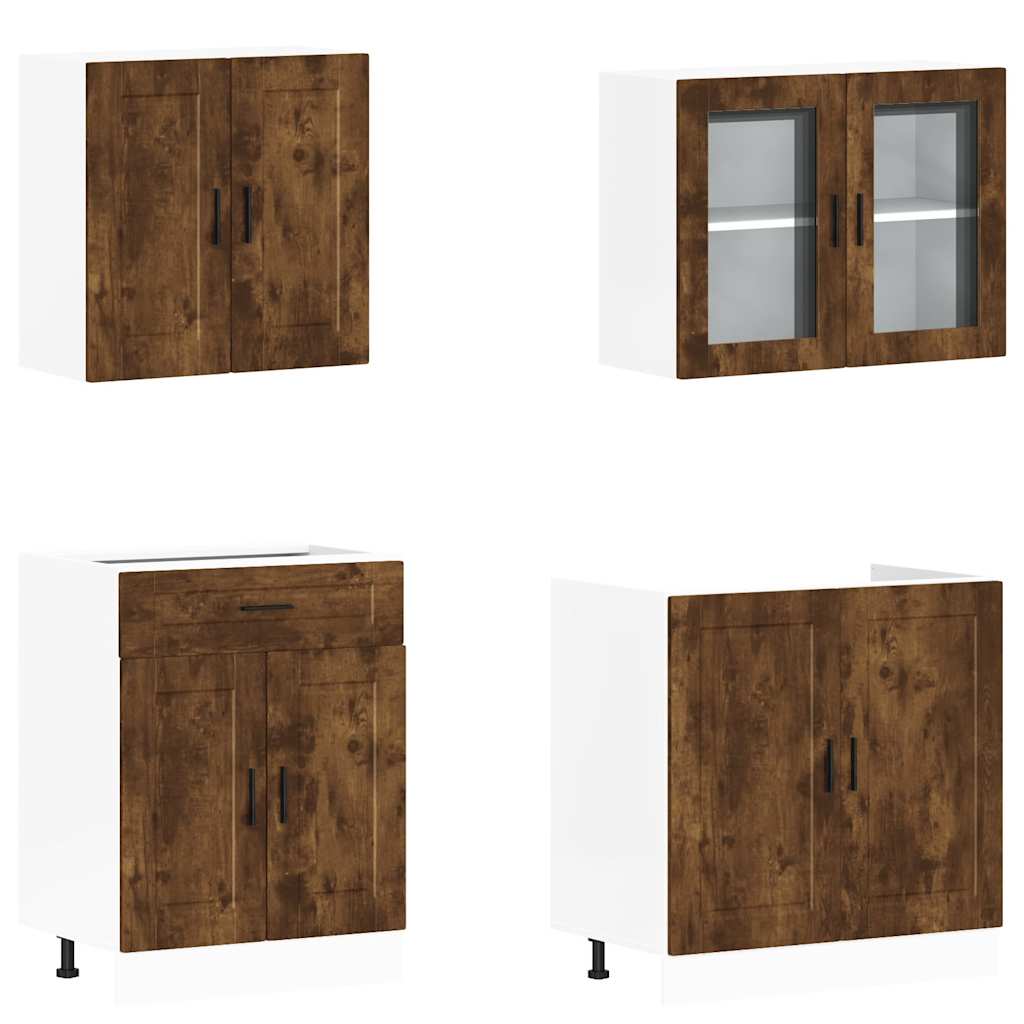 4 Piece Kitchen Cabinet Set Kalmar Smoked Oak Engineered Wood