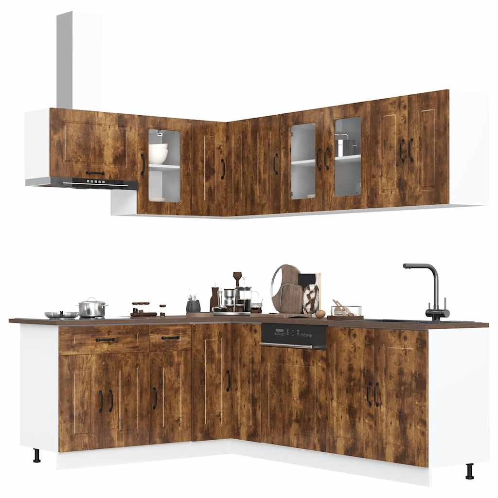 11 Piece Kitchen Cabinet Set Kalmar Smoked Oak Engineered Wood