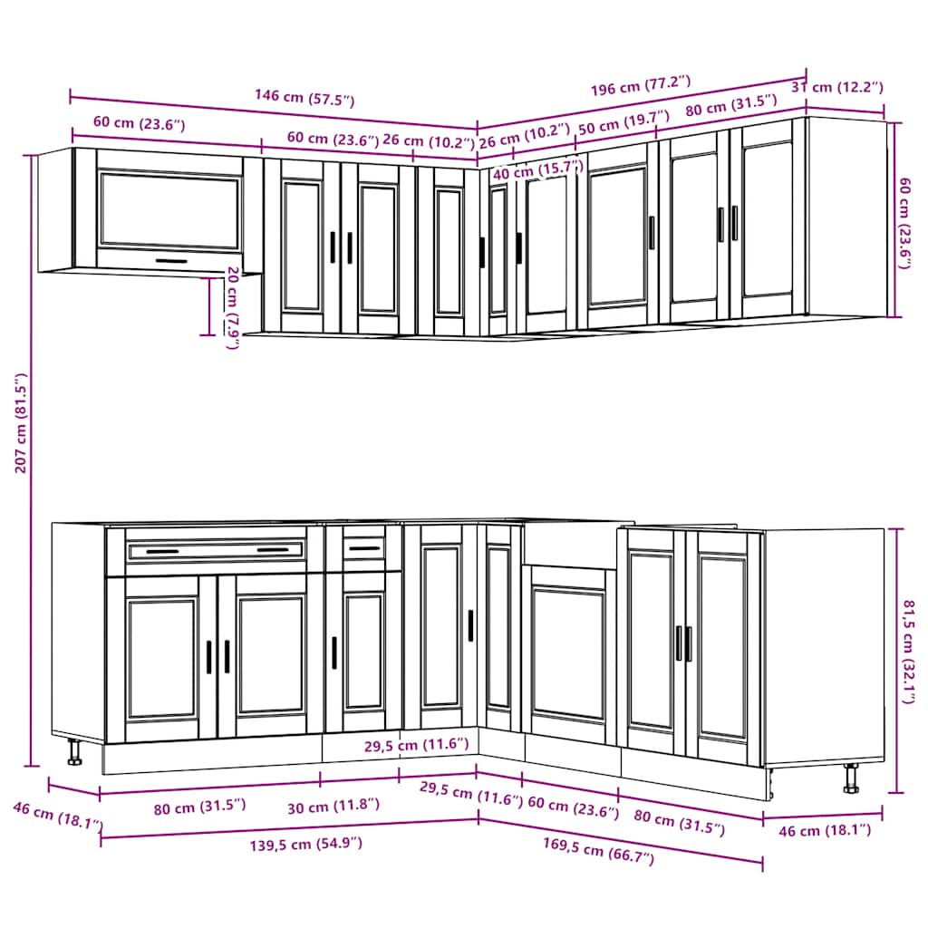 11 Piece Kitchen Cabinet Set Porto Artisan Oak Engineered Wood