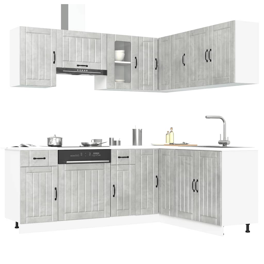 11 Piece Kitchen Cabinet Set Kalmar Concrete Grey Engineered Wood