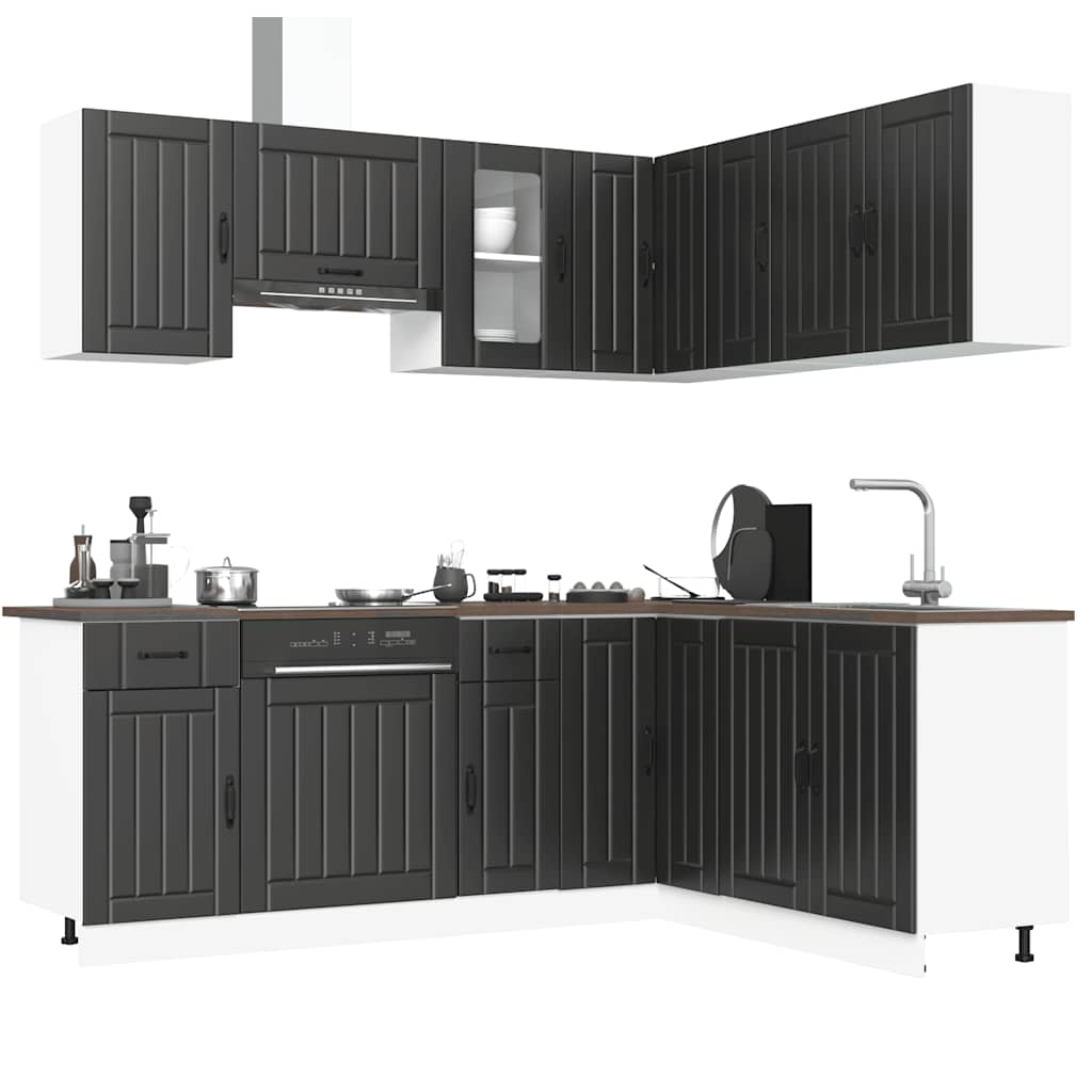 11 Piece Kitchen Cabinet Set Lucca Black Engineered Wood