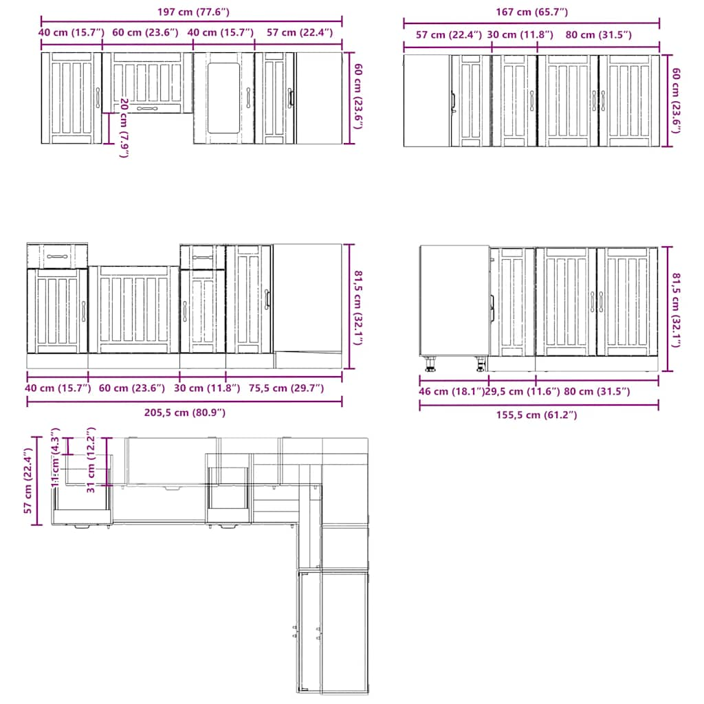 11 Piece Kitchen Cabinet Set Lucca Smoked Oak Engineered Wood