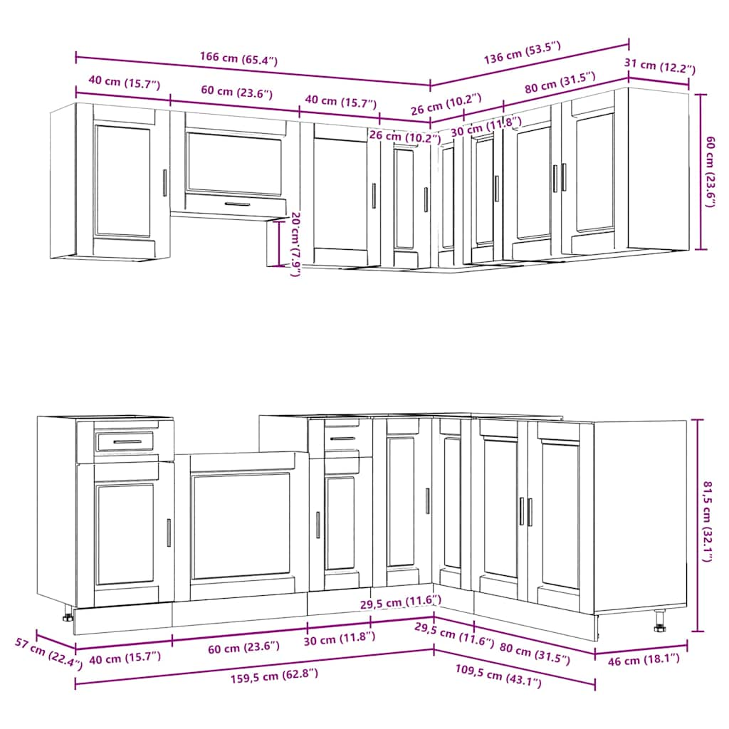 11 Piece Kitchen Cabinet Set Porto White Engineered Wood