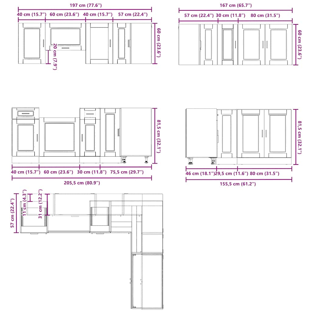 11 Piece Kitchen Cabinet Set Porto Brown Oak Engineered Wood