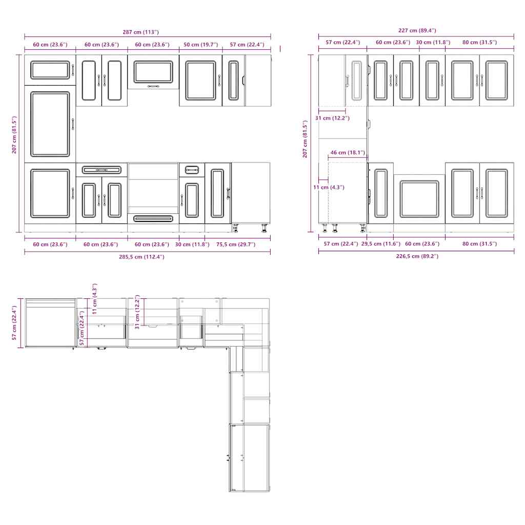 14 Piece Kitchen Cabinet Set Kalmar Smoked Oak Engineered Wood