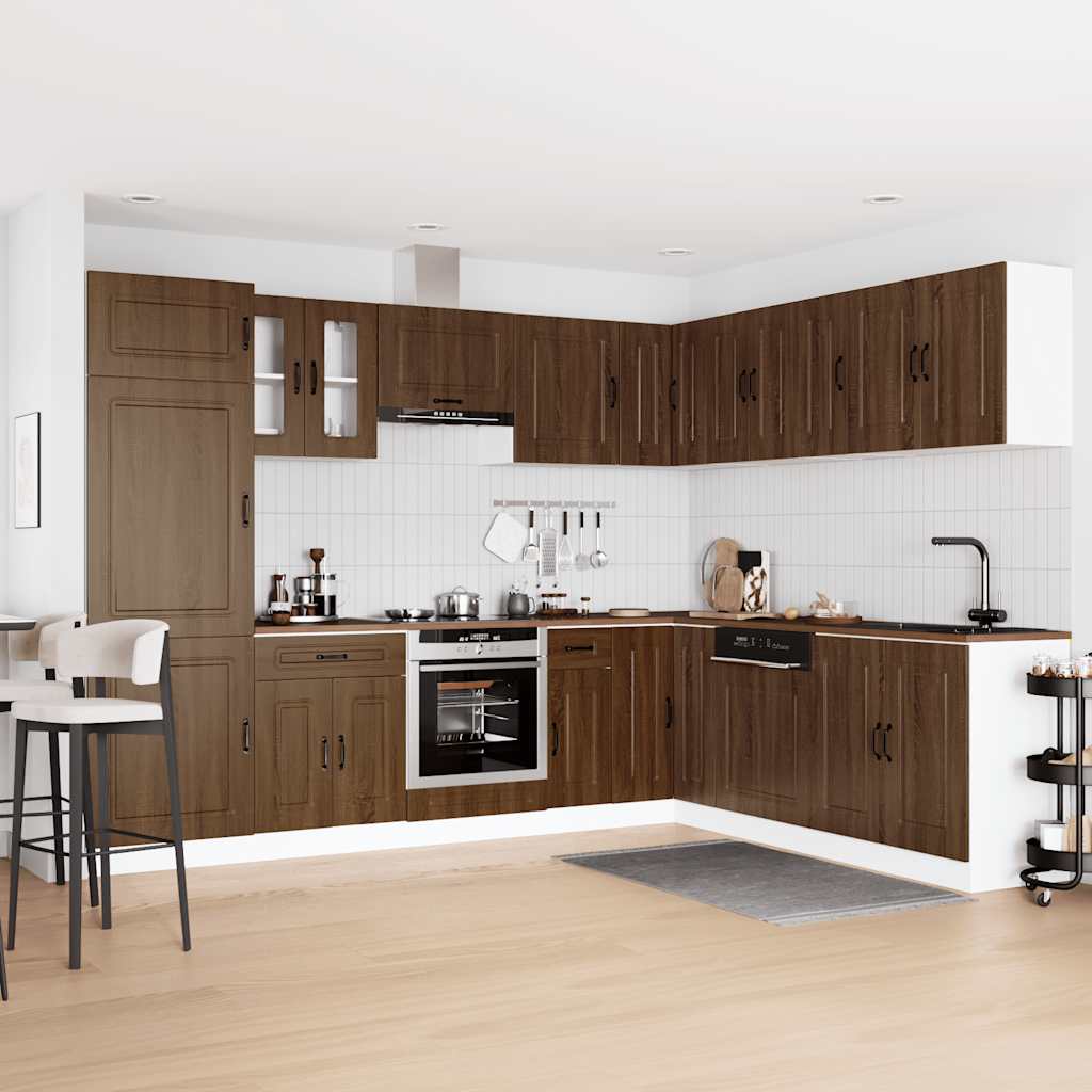 14 Piece Kitchen Cabinet Set Kalmar Brown Oak Engineered Wood