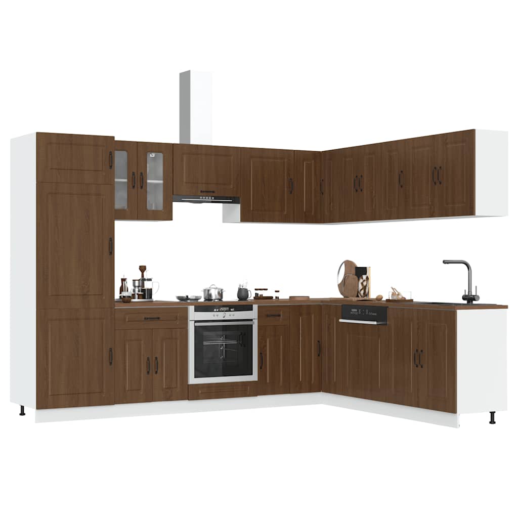 14 Piece Kitchen Cabinet Set Kalmar Brown Oak Engineered Wood