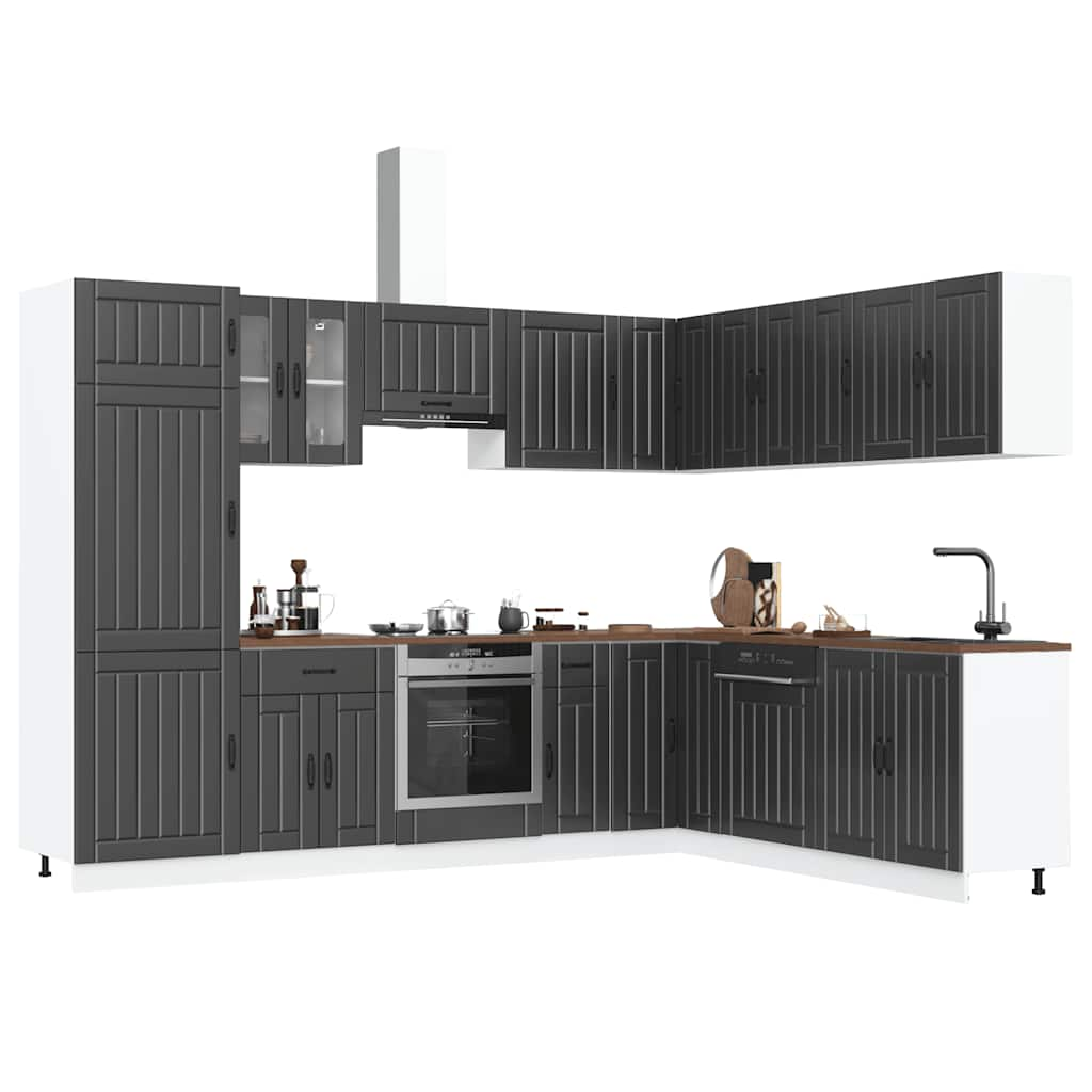 14 Piece Kitchen Cabinet Set Lucca Black Engineered Wood