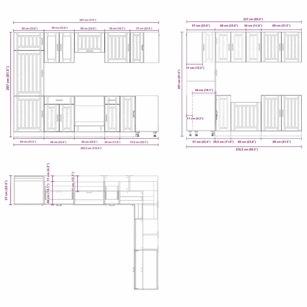 14 Piece Kitchen Cabinet Set Lucca Concrete Grey Engineered Wood