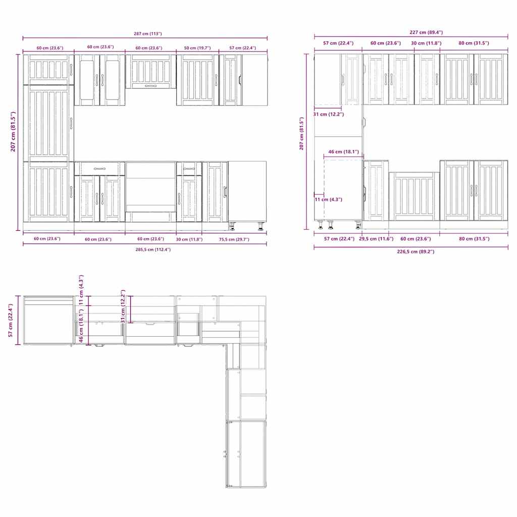 14 Piece Kitchen Cabinet Set Lucca Grey Sonoma Engineered Wood