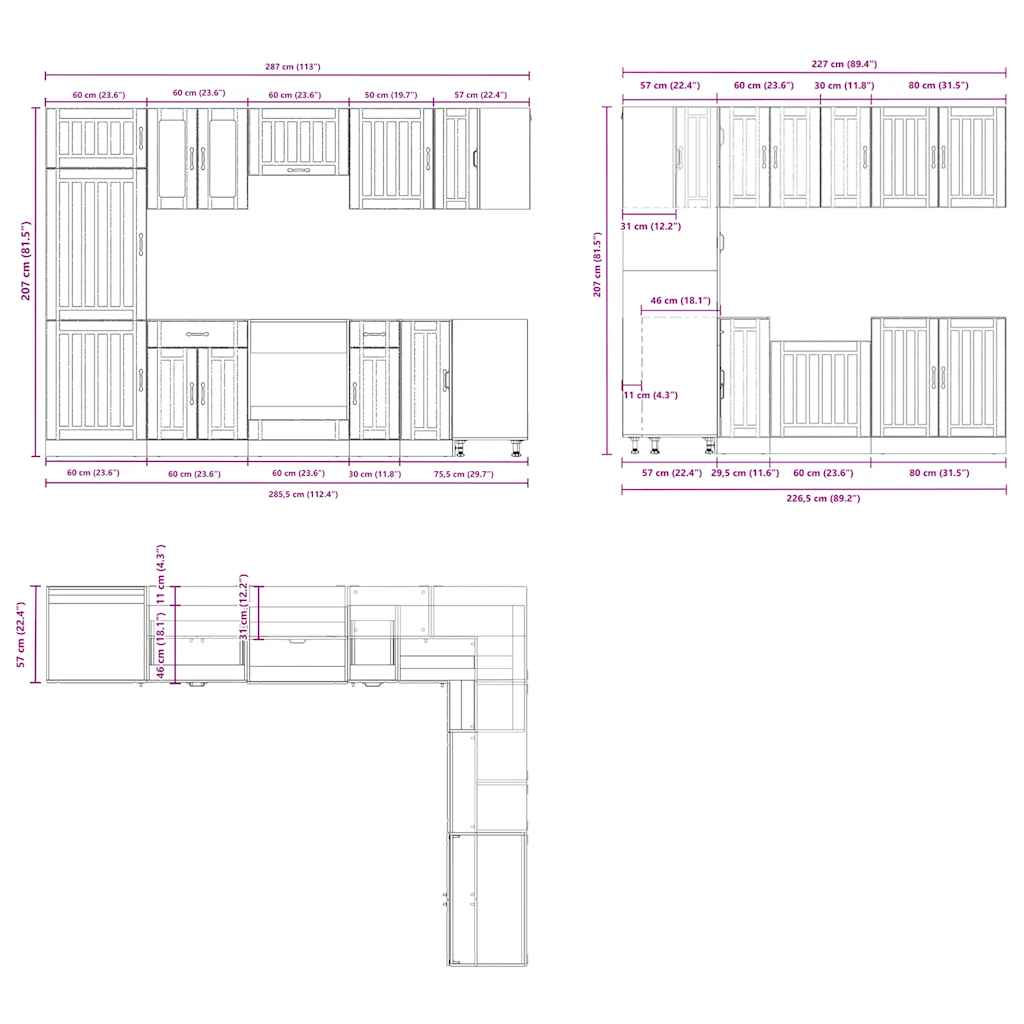 14 Piece Kitchen Cabinet Set Lucca Brown Oak Engineered Wood