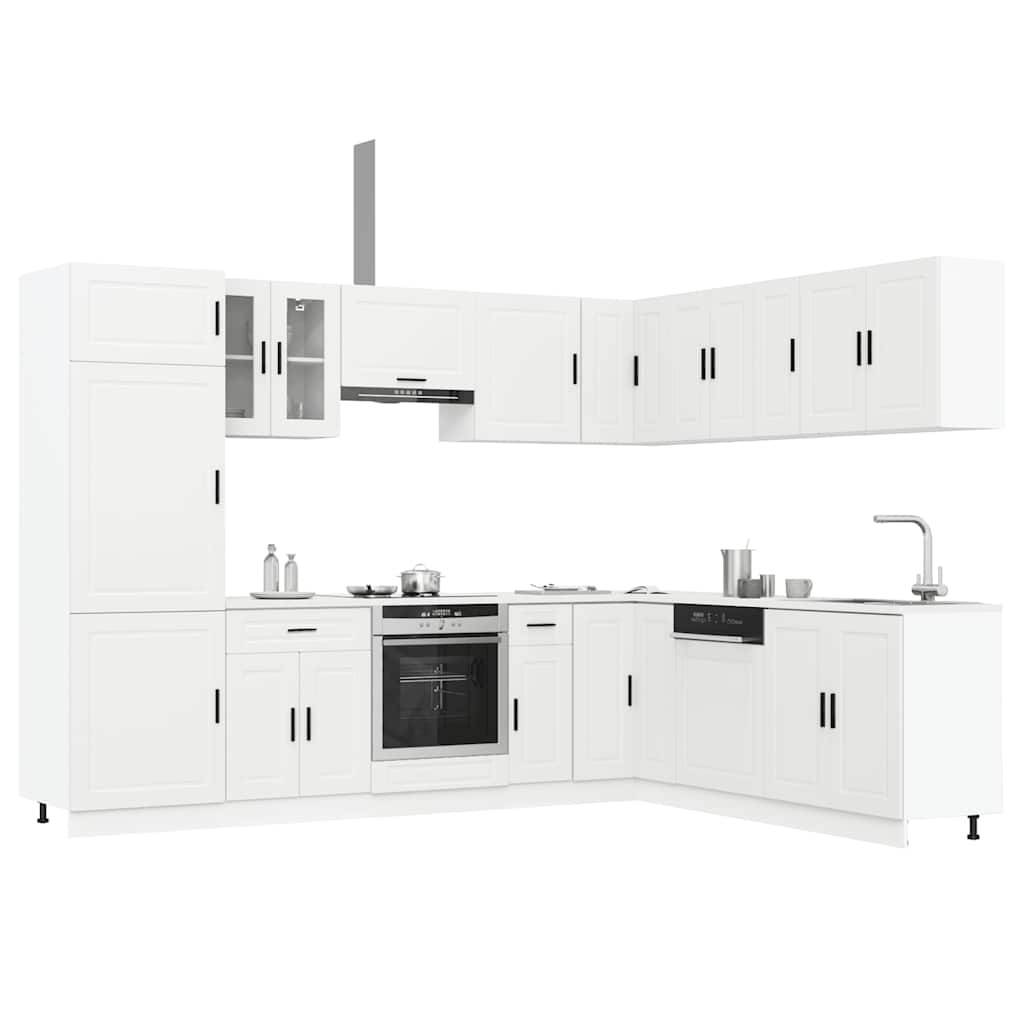 14 Piece Kitchen Cabinet Set Porto White Engineered Wood