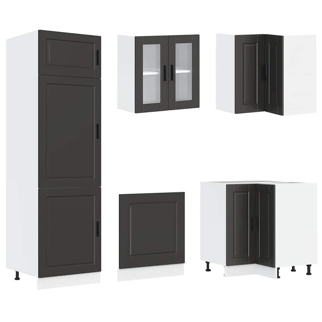 14 Piece Kitchen Cabinet Set Porto Black Engineered Wood