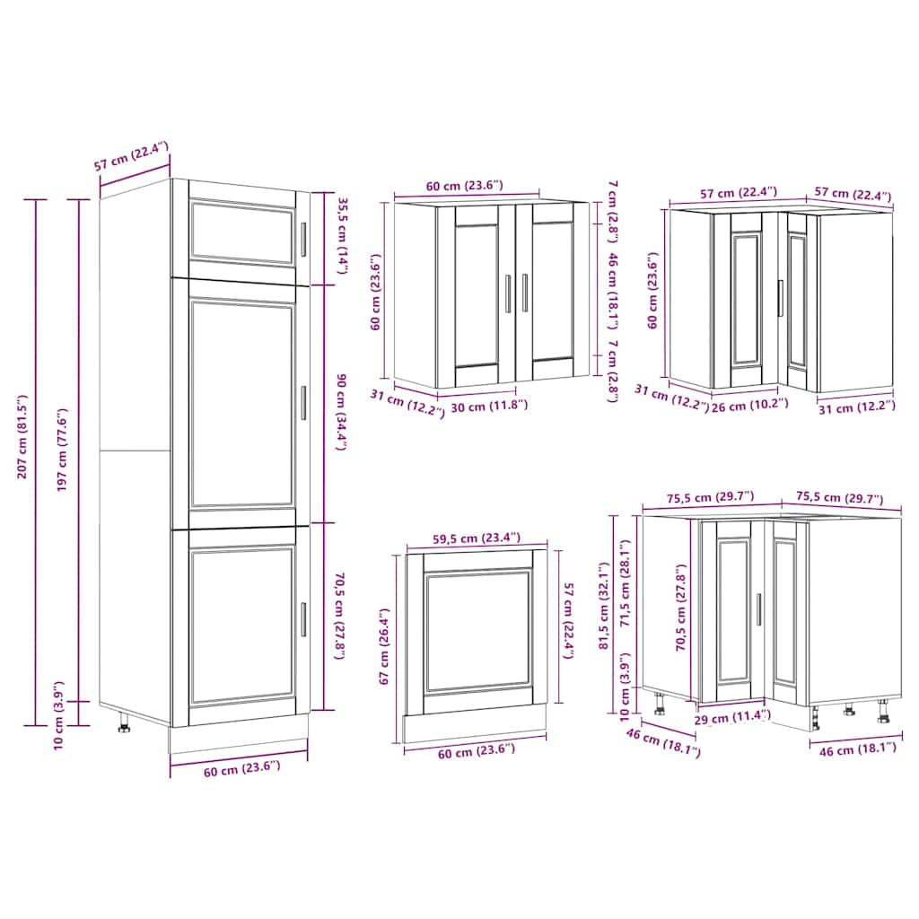 14 Piece Kitchen Cabinet Set Porto Black Engineered Wood