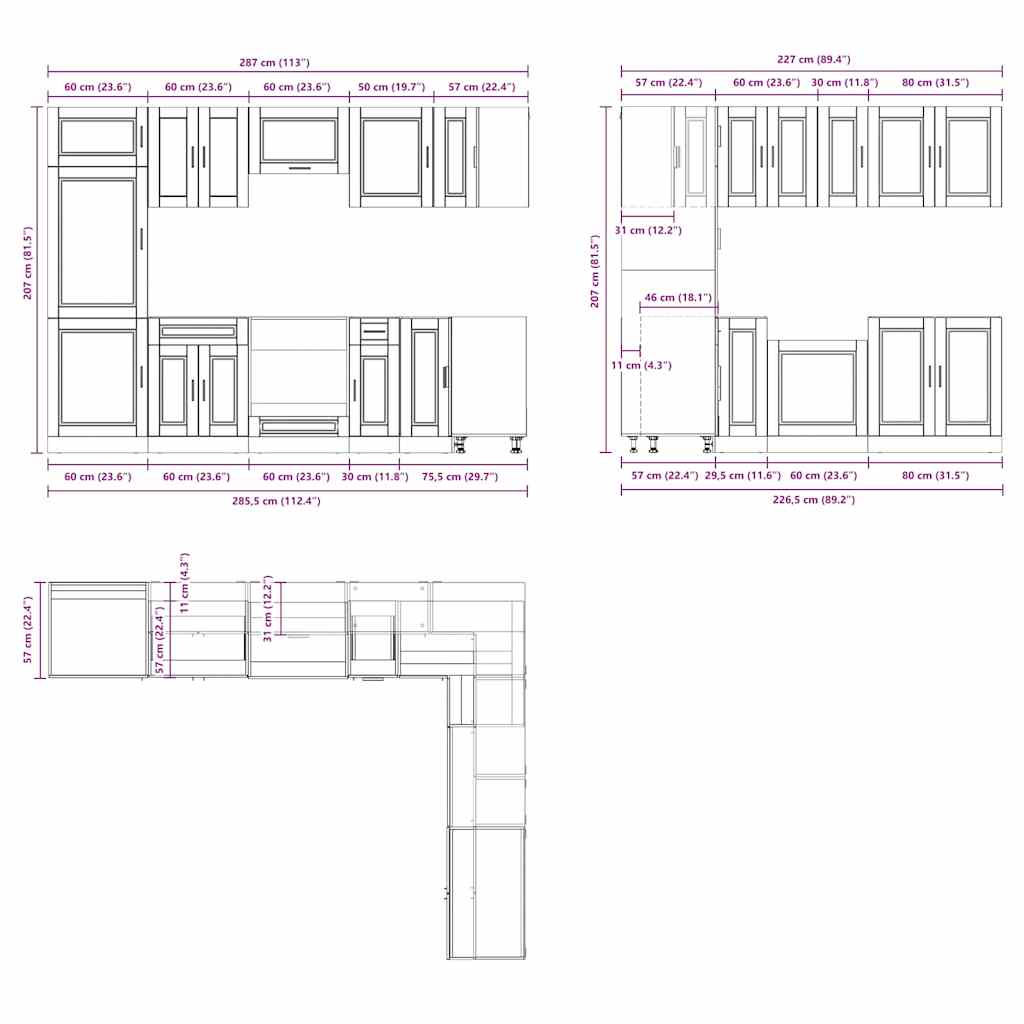 14 Piece Kitchen Cabinet Set Porto Artisan Oak Engineered Wood