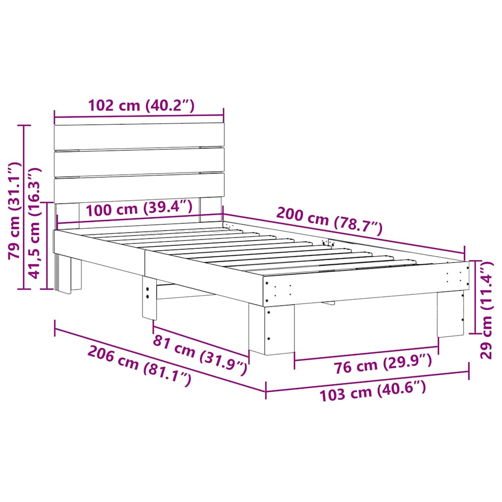 Bed Frame with Headboard without Mattress 100x200 cm Solid Wood Oak