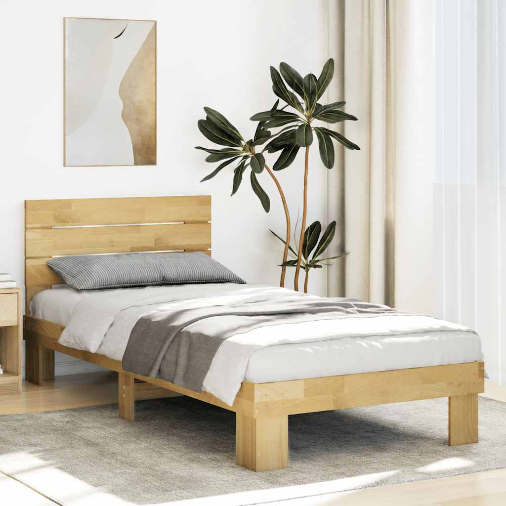 Bed Frame with Headboard without Mattress 100x200 cm Solid Wood Oak