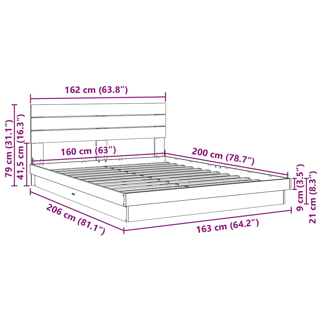 Bed Frame with Headboard without Mattress 160x200 cm Solid Wood Oak