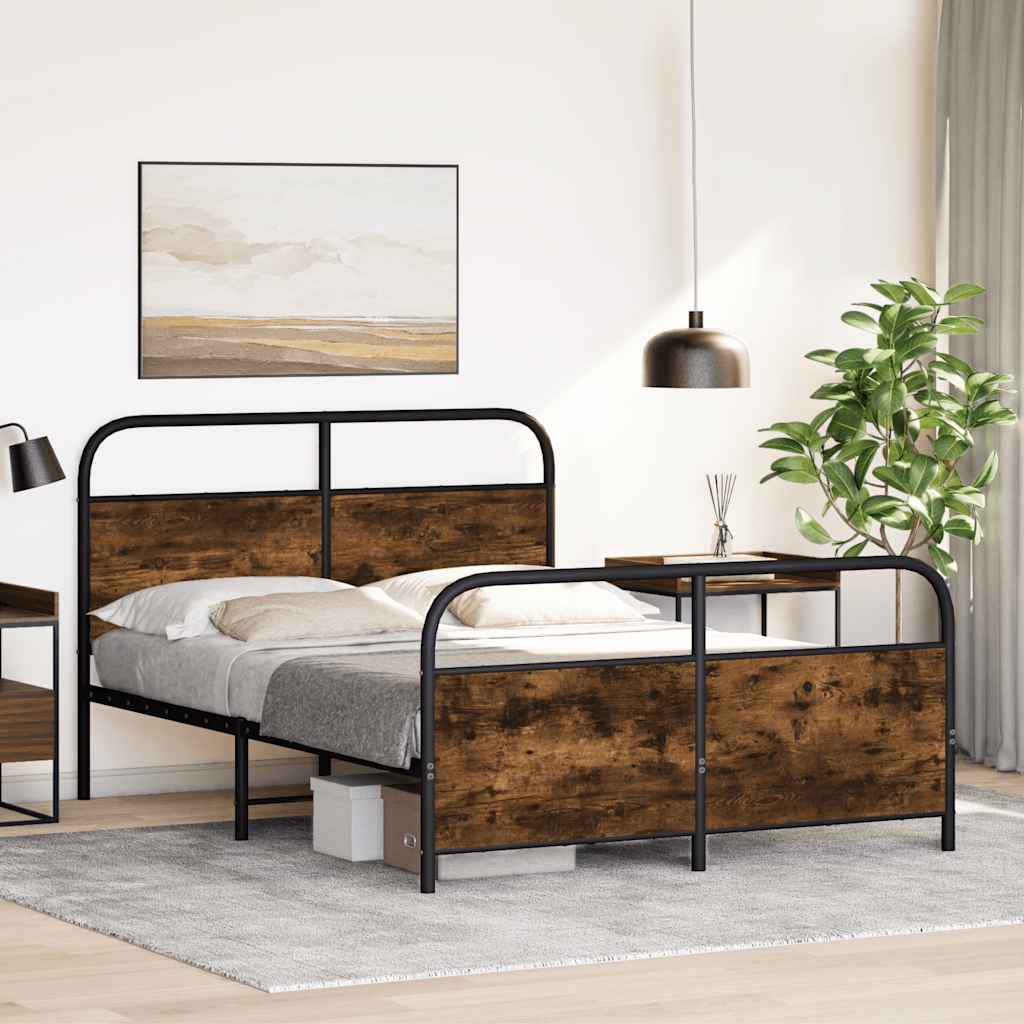 Metal Bed Frame without Mattress Smoked Oak 140x200 cm