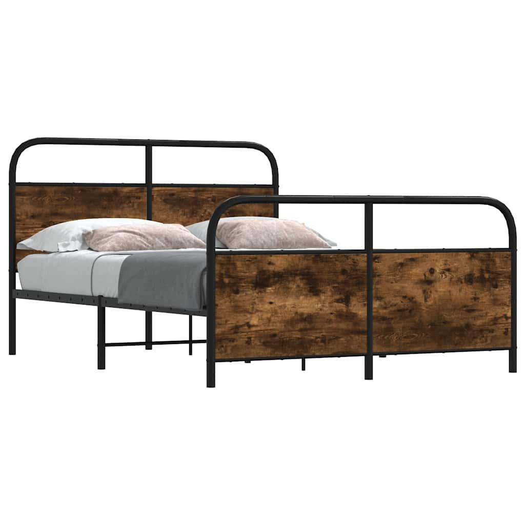 Metal Bed Frame without Mattress Smoked Oak 140x200 cm