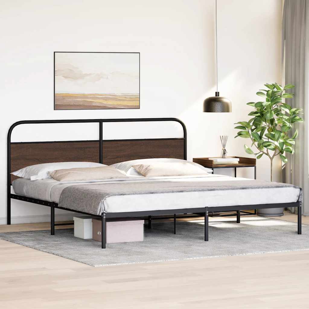 Metal Bed Frame without Mattress Brown Oak 183x213 cm