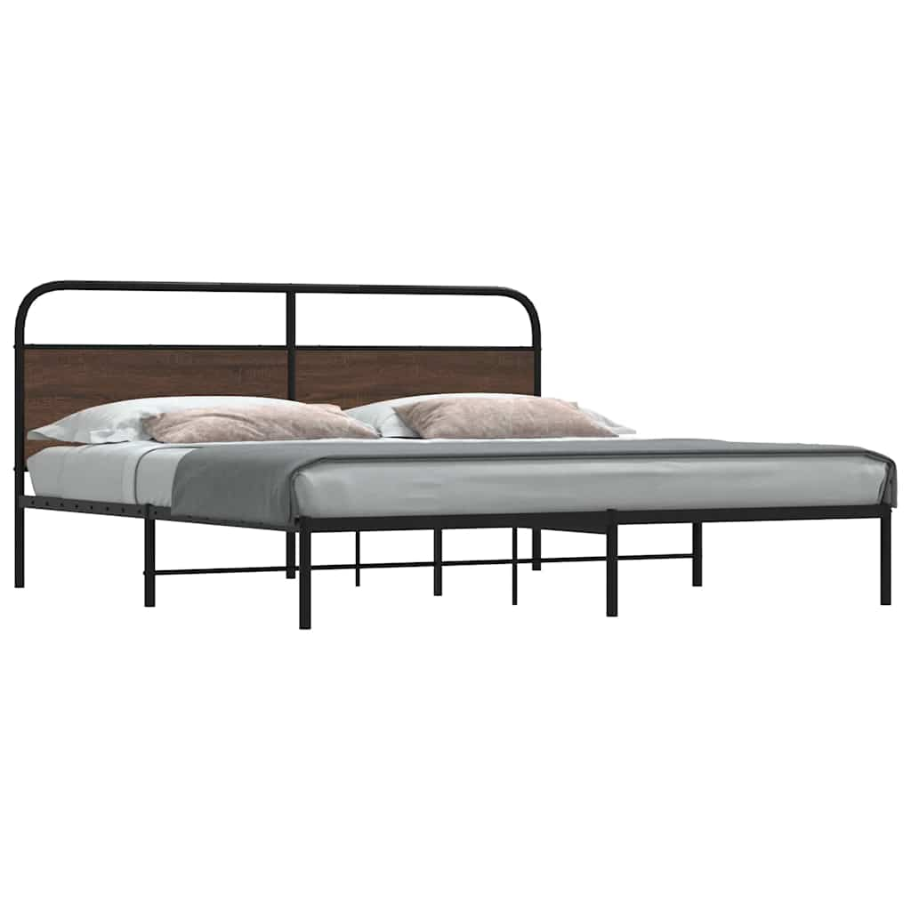 Metal Bed Frame without Mattress Brown Oak 183x213 cm