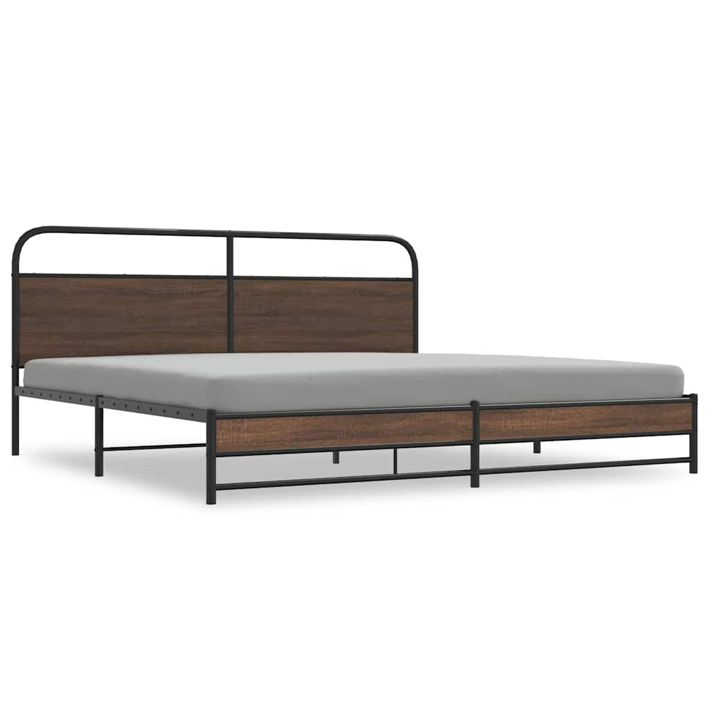 Metal Bed Frame without Mattress Brown Oak 200x200 cm