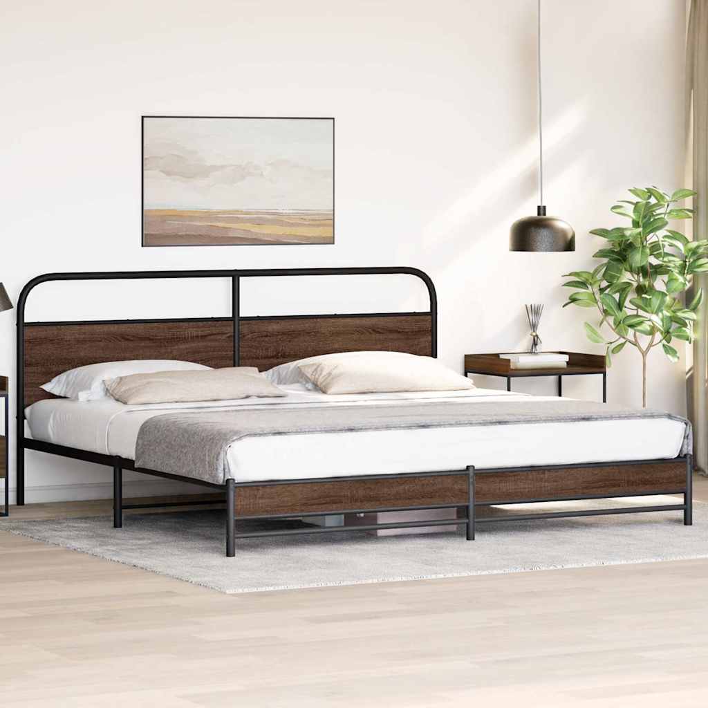 Metal Bed Frame without Mattress Brown Oak 200x200 cm