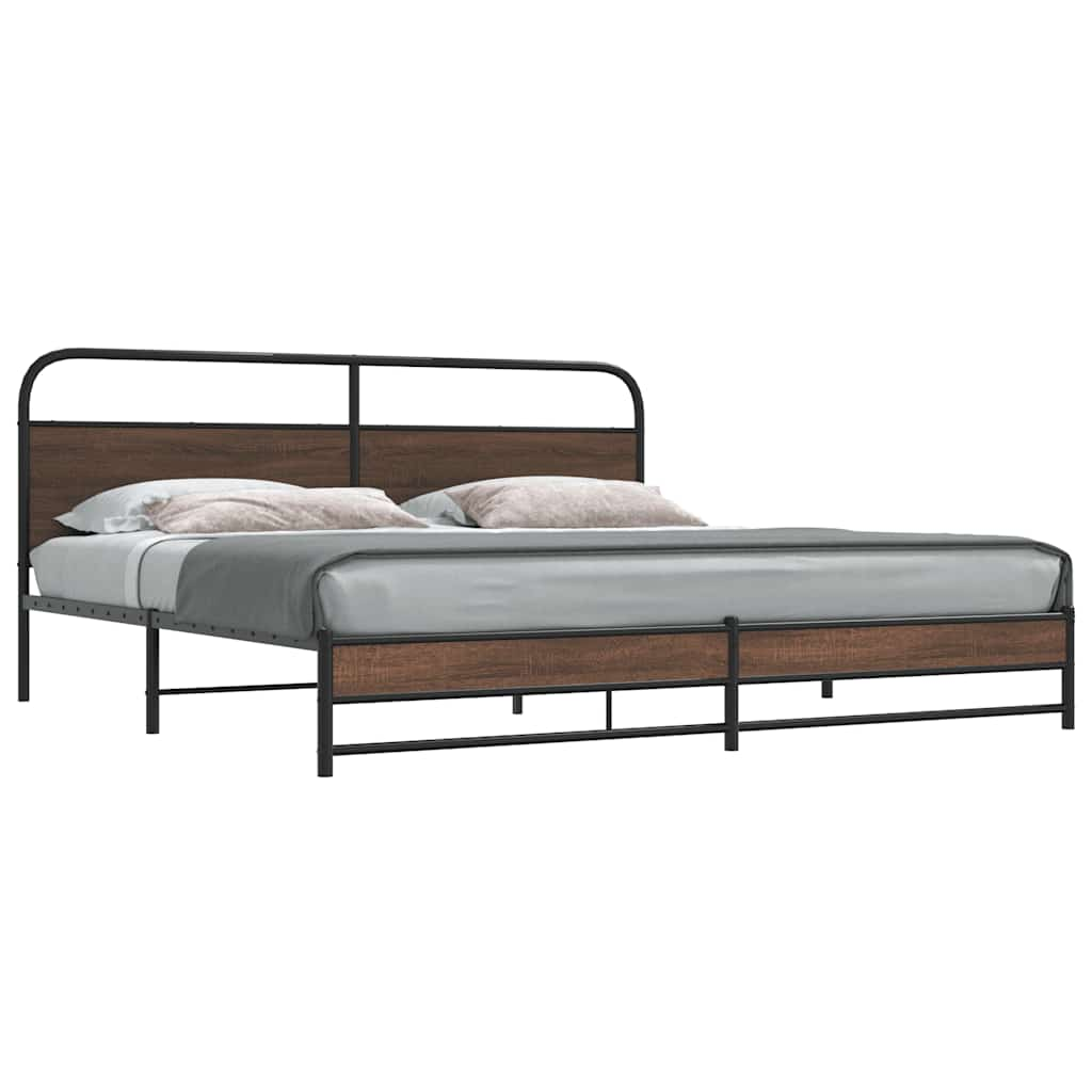 Metal Bed Frame without Mattress Brown Oak 200x200 cm