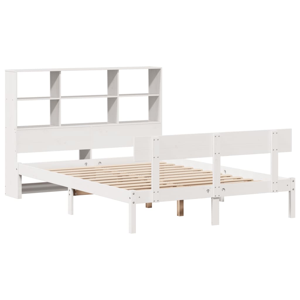 Bookcase Bed without Mattress White 150x200 cm King Size Solid Wood Pine