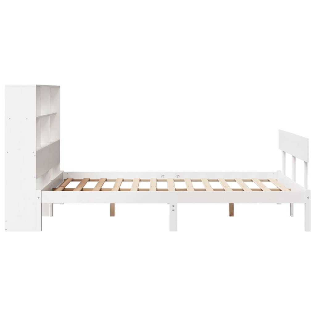 Bookcase Bed without Mattress White 150x200 cm King Size Solid Wood Pine