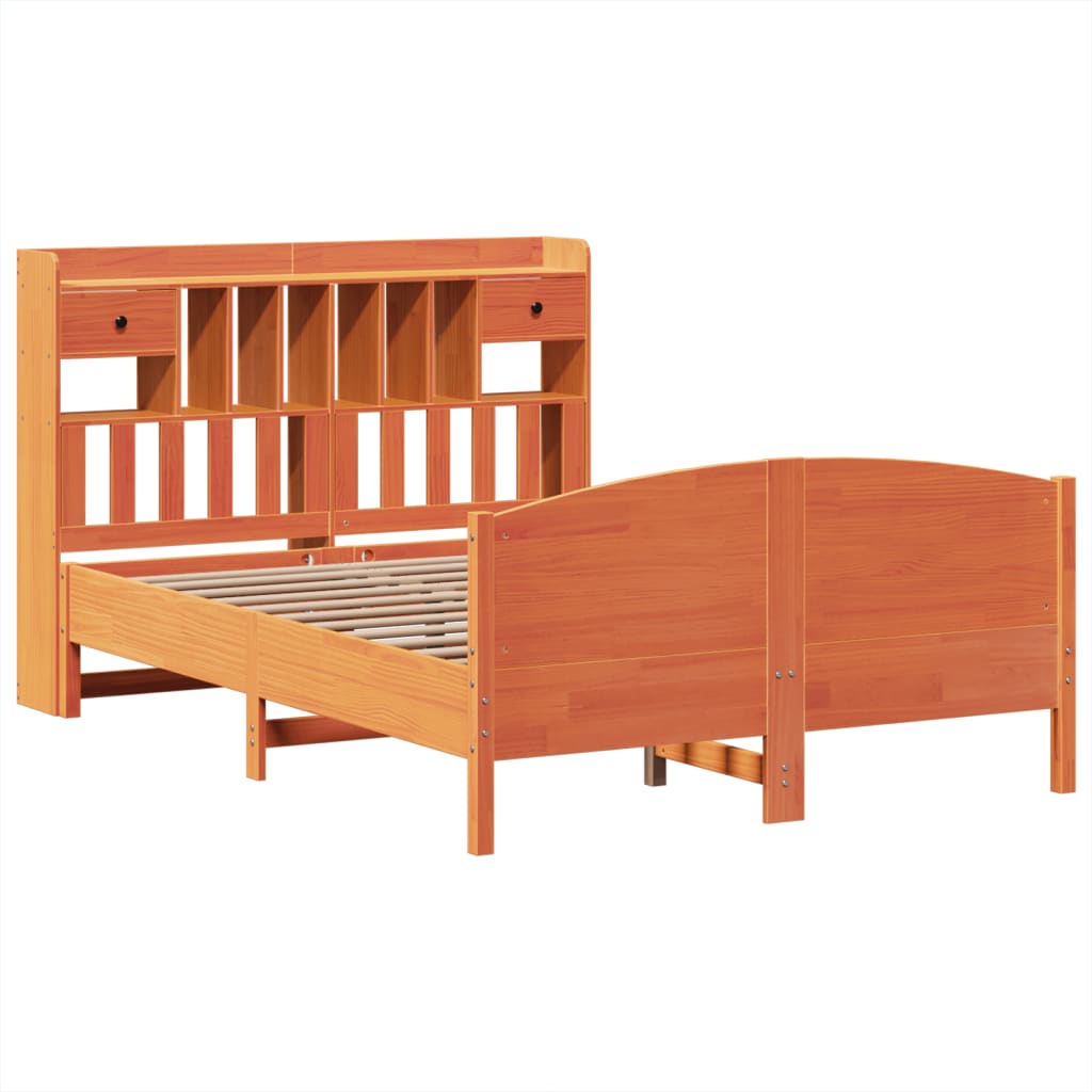 Bookcase Bed without Mattress Wax Brown 160x200cm Solid Wood Pine