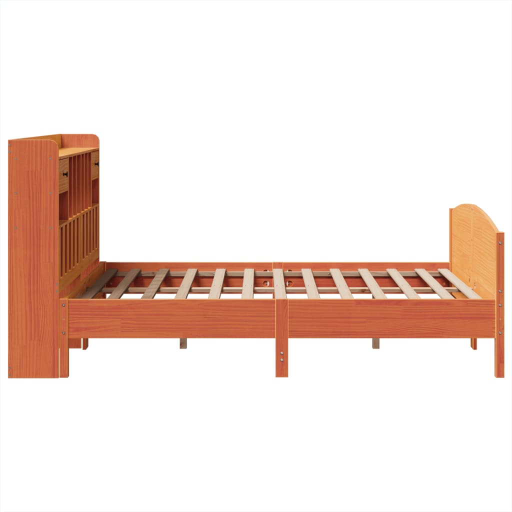 Bookcase Bed without Mattress Wax Brown 160x200cm Solid Wood Pine