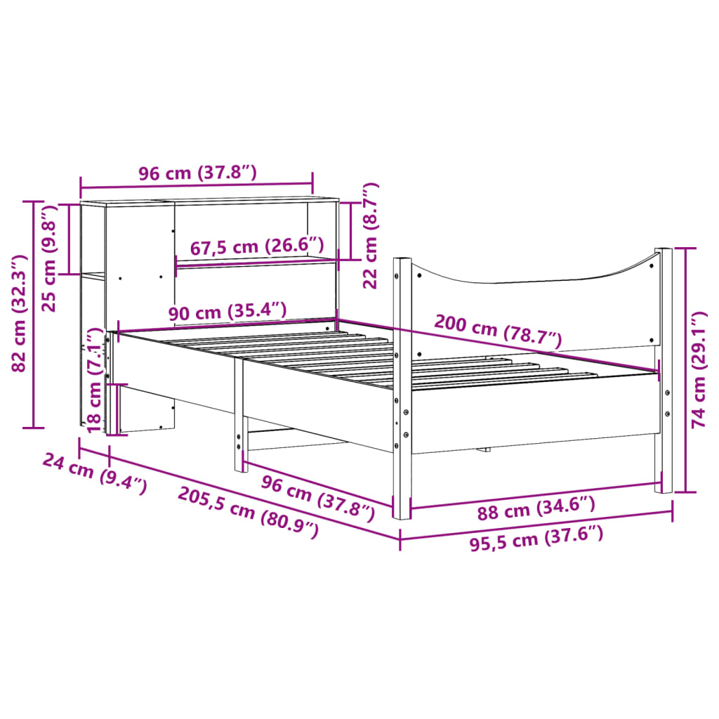 Bed Frame without Mattress Wax Brown 90x200 cm Solid Wood Pine