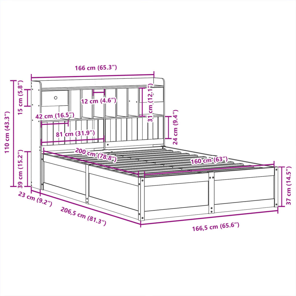 Bed Frame without Mattress 160x200 cm Solid Wood Pine