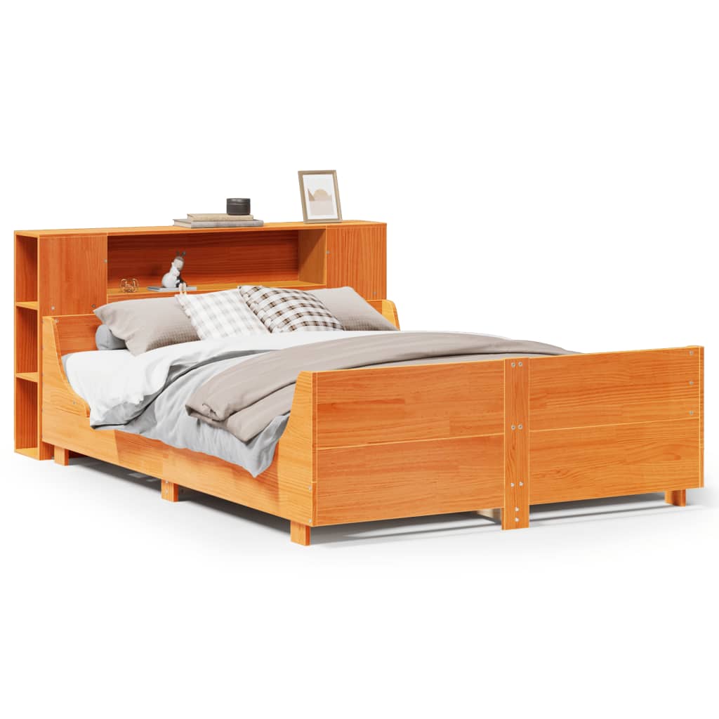 Bed Frame without Mattress Wax Brown 140x190 cm Solid Wood Pine