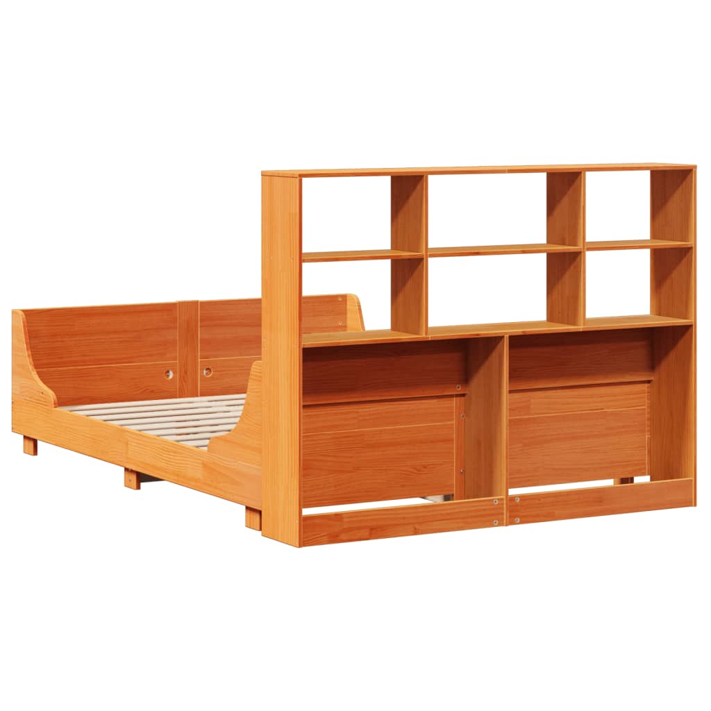 Bookcase Bed without Mattress Wax Brown 140x190 cm Solid Wood