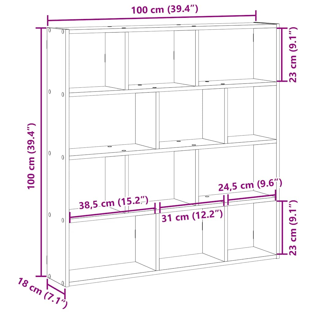 Wall Cube Shelf 12 Compartments Black Engineered Wood