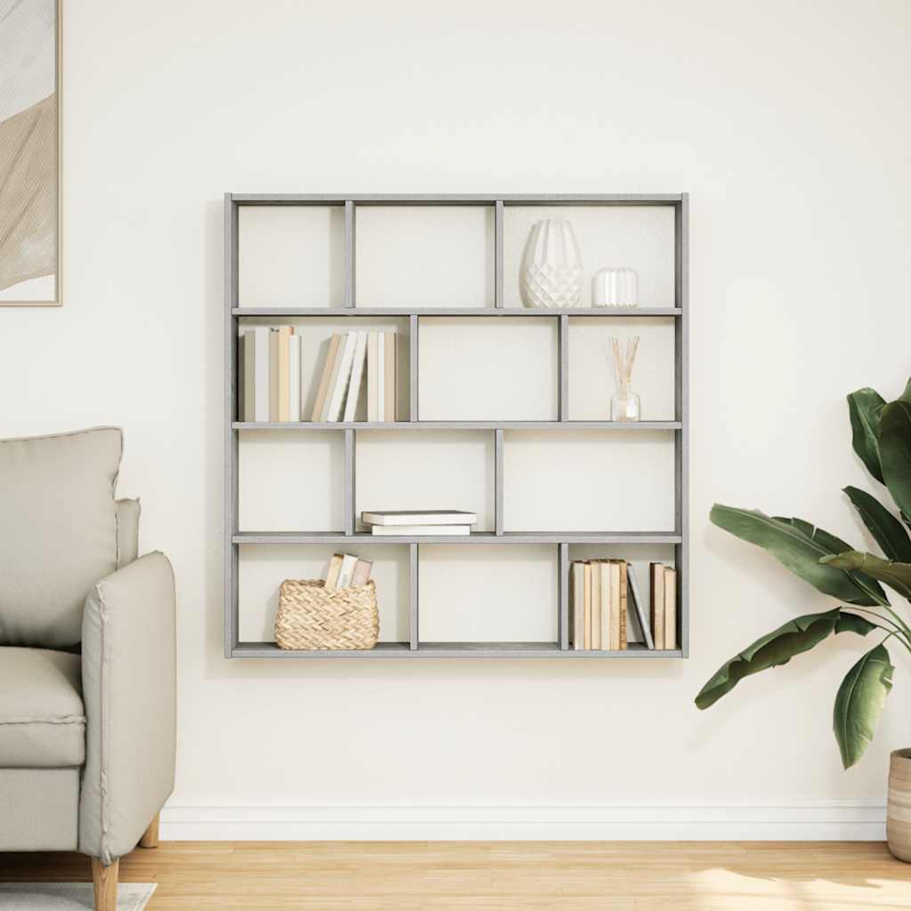 Wall Cube Shelf 12 Compartments Concrete Grey Engineered Wood