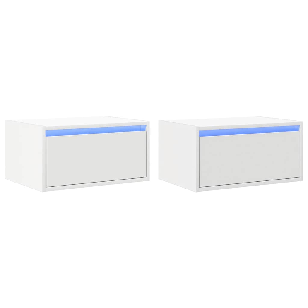 Wall-mounted Bedside Cabinets with LED Lights 2 pcs White