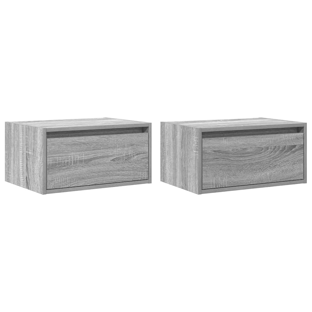 Wall-mounted Bedside Cabinets with LED Lights 2 pcs Grey Sonoma