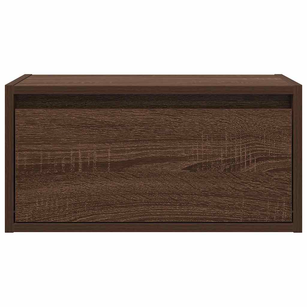 Wall-mounted Bedside Cabinet with LED Lights Brown Oak