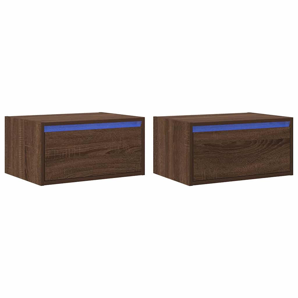 Wall-mounted Bedside Cabinets with LED Lights 2 pcs Brown Oak