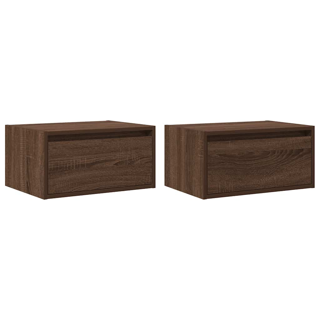 Wall-mounted Bedside Cabinets with LED Lights 2 pcs Brown Oak