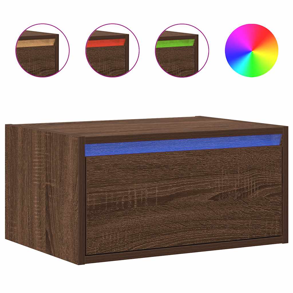 Wall-mounted Bedside Cabinets with LED Lights 2 pcs Brown Oak