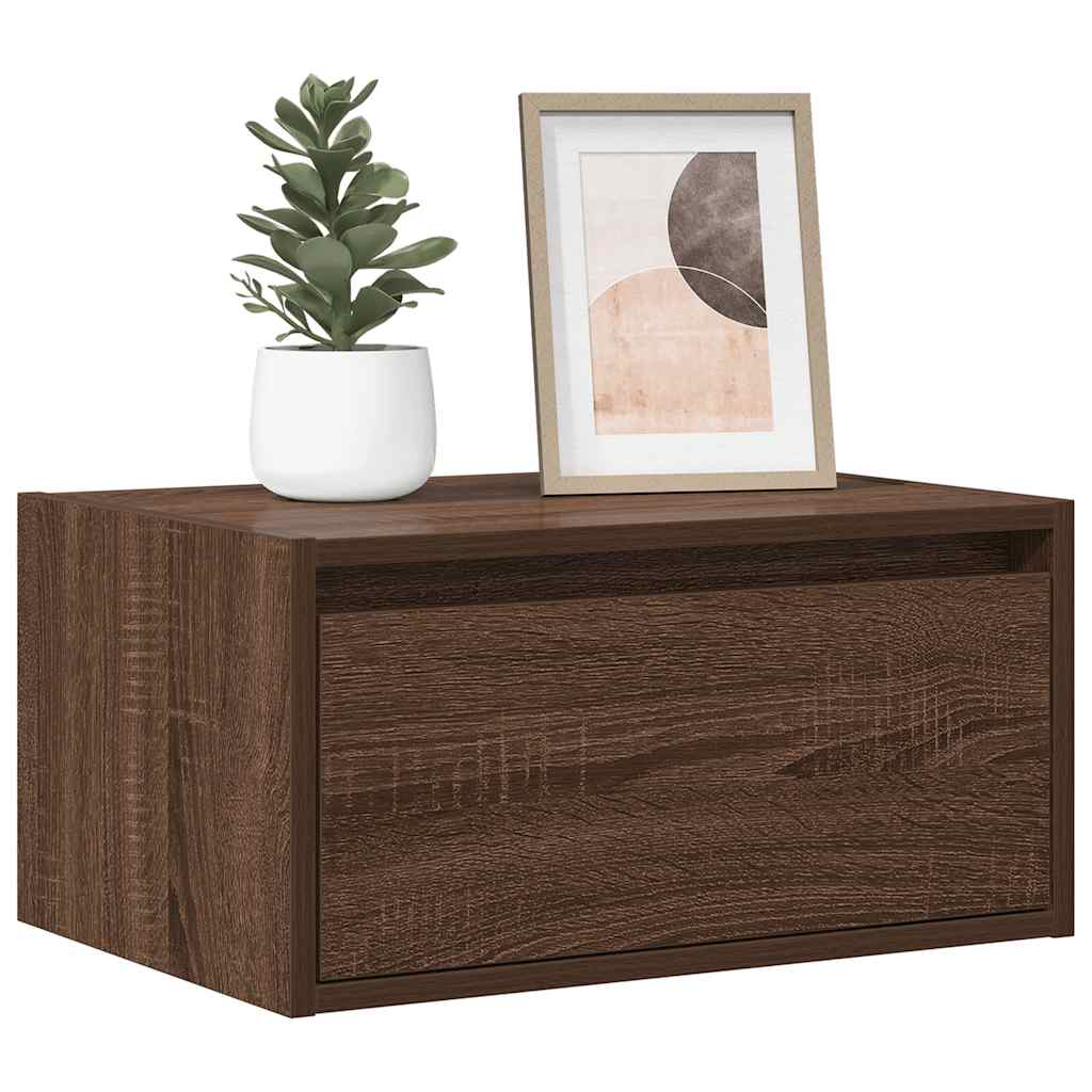 Wall-mounted Bedside Cabinets with LED Lights 2 pcs Brown Oak