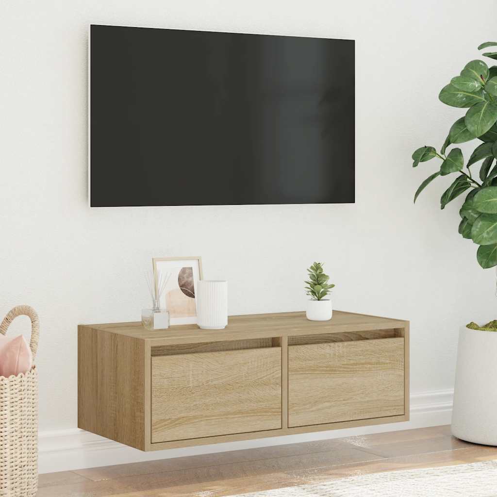 TV Cabinet with LED Lights Sonoma Oak 75x35.5x25 cm