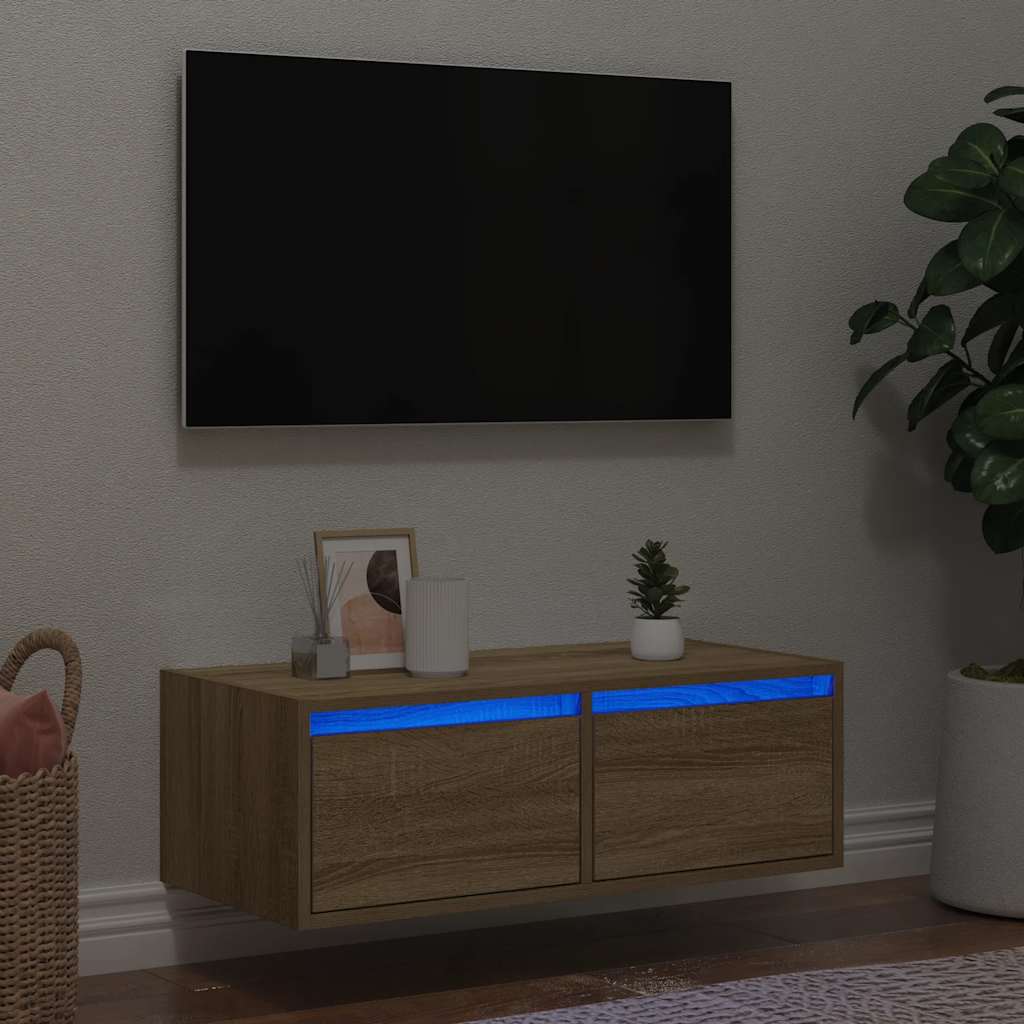 TV Cabinet with LED Lights Sonoma Oak 75x35.5x25 cm