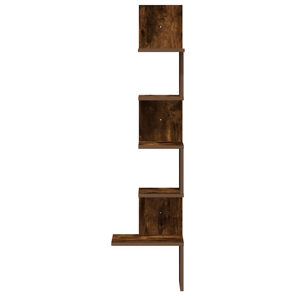 Wall Corner Shelf Smoked Oak 32x32x127,5 cm Engineered Wood